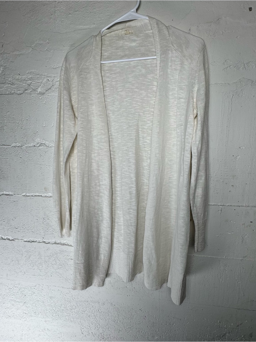 Eileen Fisher Linen Cotton Blend Open Front Long Cardigan Sweater White‎ Small